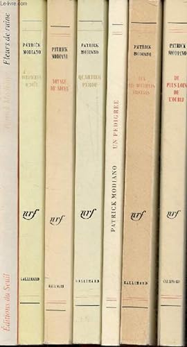 Bild des Verkufers fr Lot de 8 livres de Patrick Modiano : Fleurs de ruine (1991) + Dimanches d'Aot (1986) + Voyages de noces (1990) + Quartier perdu (1984) + Un pedigree (2004) + rue des boutiques obscures (1978) + du plus loin de l'oubli (1995) + Accident nocturne (2003). zum Verkauf von Le-Livre
