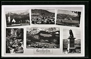 Bild des Verkufers fr Ansichtskarte Sonthofen, Generalansicht, das Kriegerdenkmal, die Kirche, am Wasserlauf zum Verkauf von Bartko-Reher