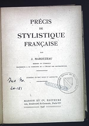 Bild des Verkufers fr Prcis de Stylistique Francaise. zum Verkauf von books4less (Versandantiquariat Petra Gros GmbH & Co. KG)
