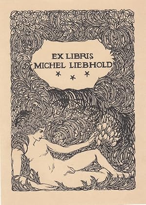 Bild des Verkufers fr Ex Libris Michel Liebhold. Vor Gebsch lagernder Jnglingsakt. zum Verkauf von Antiquariat  Braun