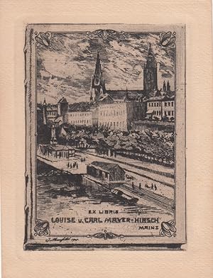 Imagen del vendedor de Ex Libris Louise u. Carl Mayer-Hirsch Mainz. Ansicht von Mainz mit Dom. a la venta por Antiquariat  Braun
