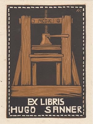 Ex Libris Hugo Sanner. Druckerpresse.