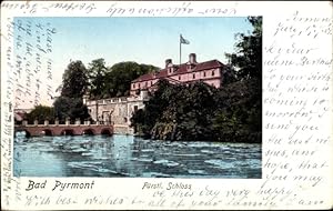 Leuchtfenster Ansichtskarte / Postkarte Bad Pyrmont in Niedersachsen, Wasserpartie am Fürstl. Sch...