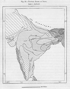 Pluvial Zones of India, 1880s synoptic chart MAP