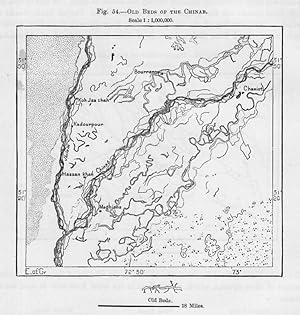 Old Beds of the Chenab River,the Chenav or Chanderbhaga,in South Asia, 1880s MAP