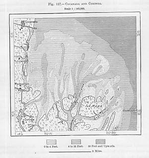 Cocanada or Kakinada, and Coringa in the Indian state of Andhra Pradesh , 1880s MAP