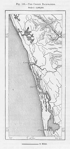 The Cochin Backwaters, also known as the Kochi Backwaters in the state of Kerala, India, 1880s MAP