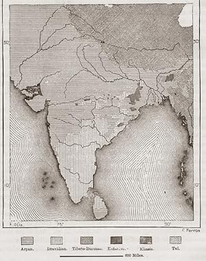 The religions of India,1880s genealogical historical MAP