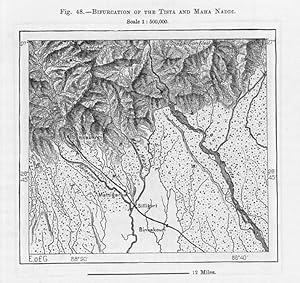 The Teesta River or Tista and Mahananda River in the Indian subcontinent, 1880s MAP