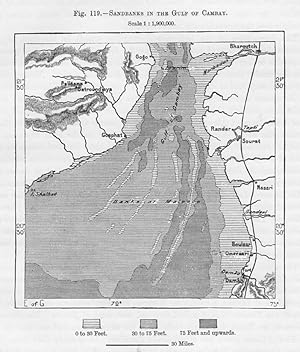 The Gulf of Cambay or Gulf of Khambhat, is a bay or inlet on the western coast of India, 1880s MAP