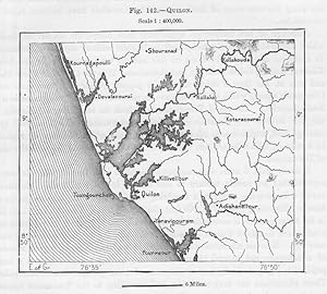 Quilon or Kollam, in the state of Kerala in southern India , 1880s MAP