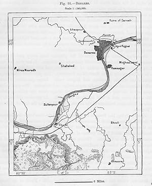 Benares, Varanasi or Kashi,located in the state of Uttar Pradesh, India, 1880s MAP