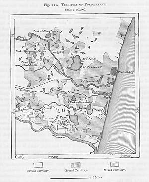 Pondicherry or Puducherry Territory in southern India, 1880s MAP