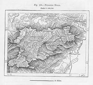 The Nilgiri Hills or Blue Mountains in the southern part of India, 1880s MAP