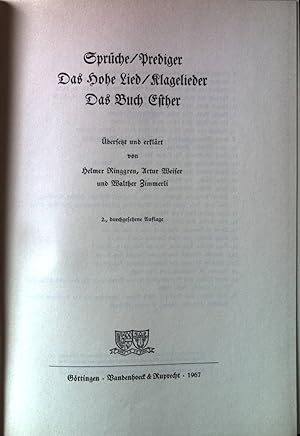 Seller image for Sprche, Prediger, Das Hohe Lied, Klagelieder, Das Buch Esther. Das Alte Testament Deutsch : Teilbd. 16. for sale by books4less (Versandantiquariat Petra Gros GmbH & Co. KG)