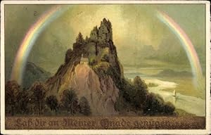 Bild des Verkufers fr Knstler Ansichtskarte / Postkarte Rder, G., Lass dir an Meiner Gnade gengen, Landschaft mit Regenbogen zum Verkauf von akpool GmbH