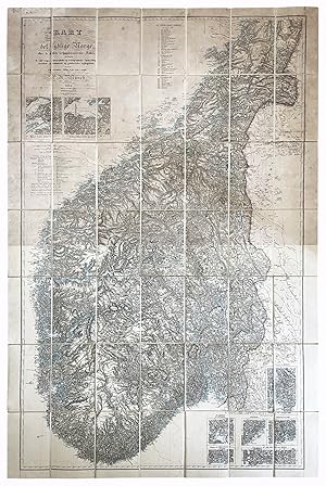 Bild des Verkufers fr [Map of Norway] Kart over det sydlige Norge efter de bedste forhaandenvrende Kilder, fornemmelig de ved Norges topographiske og hydrographiske Opmaaling anstillede astronomiske og geodaetiske Iagttagelser, udarbeidet (i Maalestokken 1/700000 af den sande Laengde). zum Verkauf von Libreria Alberto Govi di F. Govi Sas