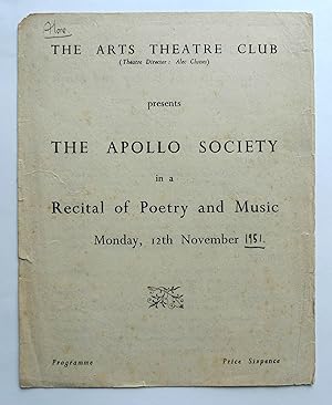 The Arts Theatre Club presents The Apollo Society in a Recital of Poetry and Music, Monday 12th N...