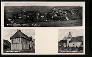 Ansichtskarte Helmighausen /Waldeck, Gasthof Weishaupt, Kirche mit Pfarrhaus
