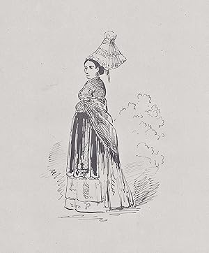 Image du vendeur pour (Elegantly dressed woman wearing a large hat) - Mode fashion / Kostme costumes mis en vente par Antiquariat Steffen Vlkel GmbH