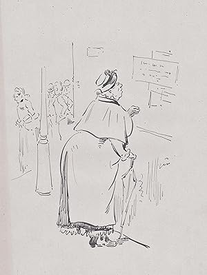 Image du vendeur pour (Older woman reading a note on a wall/notice board) mis en vente par Antiquariat Steffen Vlkel GmbH