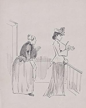 Imagen del vendedor de (An older and a younger woman about to walk down a flight of stairs; perhaps a lady and her servant) / women Frauen femmes / Parisian fashion / Mode a la venta por Antiquariat Steffen Vlkel GmbH