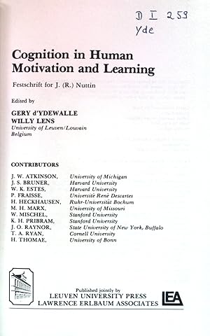 Bild des Verkufers fr Cognition in Human Motivation and Learning: Festschrift for J.(R.) Nuttin zum Verkauf von books4less (Versandantiquariat Petra Gros GmbH & Co. KG)