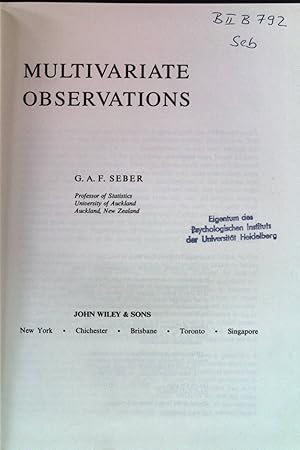 Bild des Verkufers fr Multivariate Observations. Wiley Series in Probability amd Mathematical Statistics zum Verkauf von books4less (Versandantiquariat Petra Gros GmbH & Co. KG)