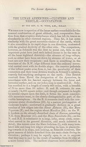 Imagen del vendedor de The Lunar Apennines.-Clusters & Nebulae.-Occultation. An original uncommon article from the Intellectual Observer, 1867. a la venta por Cosmo Books