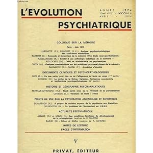 Image du vendeur pour L'evolution Psychiatrique Tome Xxxix Fasc. IV Octobre 1974 mis en vente par Dmons et Merveilles