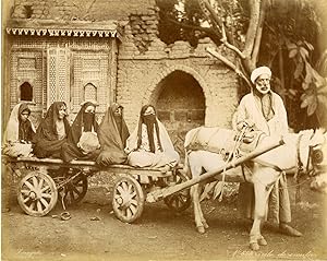 femmes voilées sur un chariot tiré par un âne