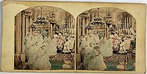 Paris, Procession religieuse, Vintage print, ca.1860, Stéréo