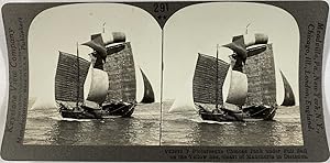 Keystone, Stéréo, Chinese junk under full sail on Yellow sea