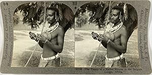 Keystone, Stéréo, Belgian Congo, the finery of a Native hunter