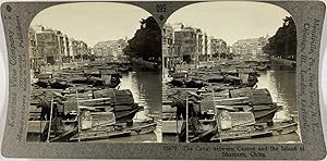 Keystone, Stéréo, China, the canal between, the bund of canton and the island of Shameen