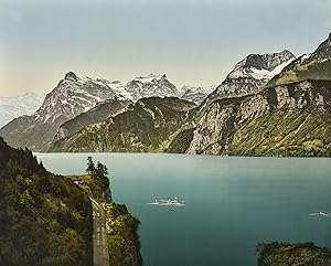 P.Z Photochrom Zurich, Suisse, Vierwaldstättersee mit Ru?tli und Urirostock von der Axenstrasse aus.