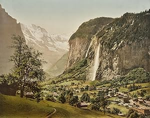 P.Z Photochrom Zurich, Suisse, Berner Oberland. Lauterbrunnen und der Staubbach