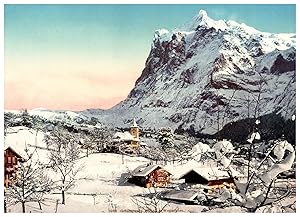 Suisse, Grindelwald, Kirche und Wetterhorn, W.K