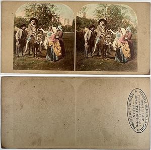 Fables de la Fontaine, le Meunier, son Fils et l'âne, Vintage albumen print, ca.1860, Stéréo
