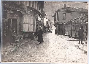 Grèce, Florina, Vue d'une rue et ses habitants, Vintage albumen print, ca.1890