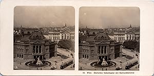 Autriche, Vienne (Wien), le Volkstheater et monument à Ferdinand Raimund, Vintage print, ca.1900,...