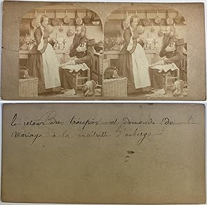 Troupier faisant sa demande en mariage, Vintage albumen print, ca.1880, stéréo