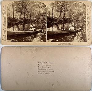 Amoureux dans une barque, Vintage albumen print, 1880, Stéréo