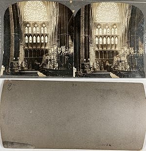 Vue intérieure d'une cathédrale, à identifier, Vintage silver print, ca.1900, Stéréo