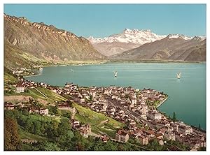 Bild des Verkufers fr Suisse, Lac Lman, Montreux et la Dent du Midi zum Verkauf von photovintagefrance