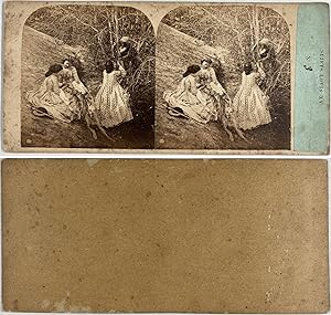 Comédiens en Sujets de Louis XV, Vintage albumen print, ca.1860, Stéréo