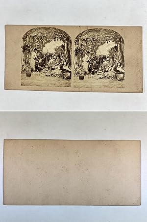 Scène, comédiens autour d'un feu, Vintage albumen print, ca.1860, Stéréo