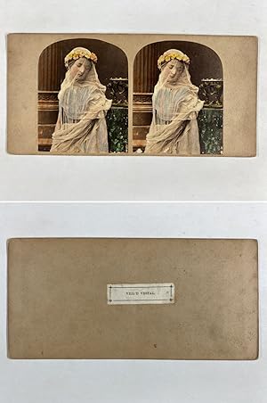 Portrait d'une Vestale voilée, Vintage albumen print, ca.1860, Stéréo