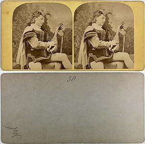 Jeune homme à la lute en costume renaissance, Vintage albumen print, ca.1870, Stéréo