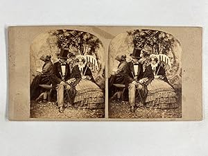 Scène animée, Amoureux sur un banc, Vintage albumen print, ca.1870, stéréo